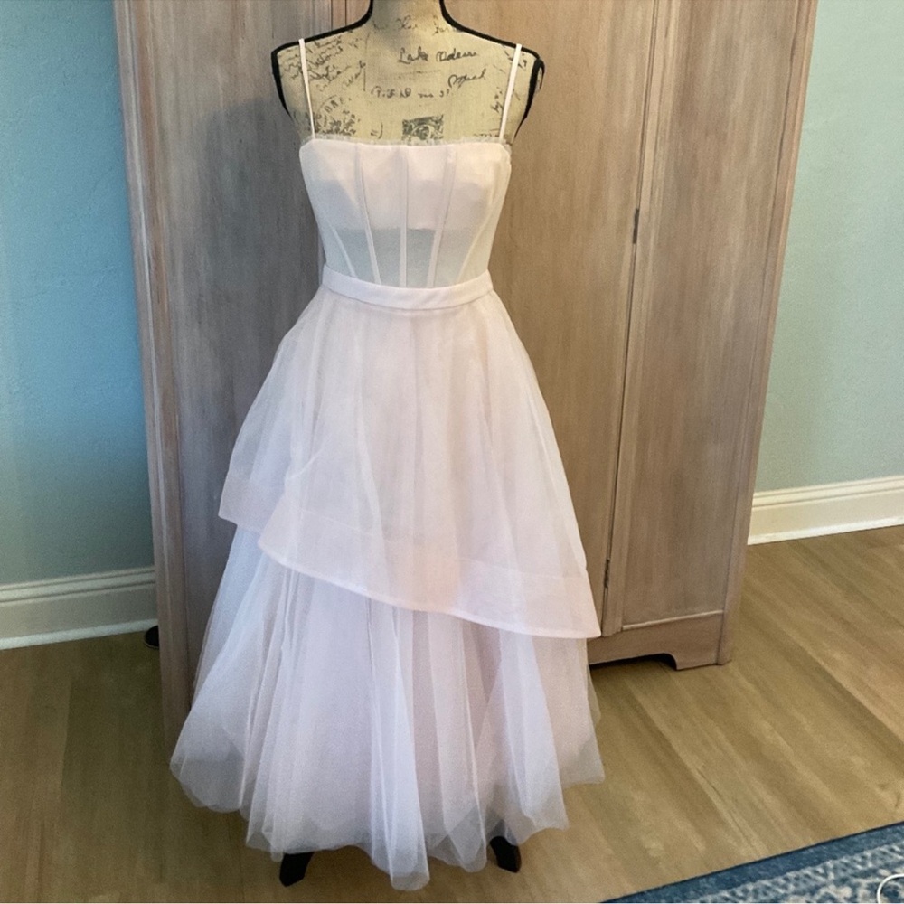 NWT BCBG blush pink Corset Tulle Gown Prom Dress wedding Glinda tiered fairy 8